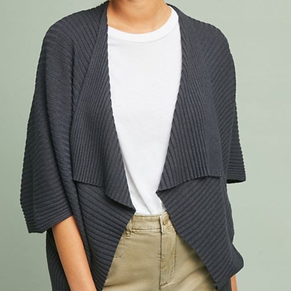 Anthropologie Pure + Good Ribbed Cocoon Kimono Black/Adar Gray One Size